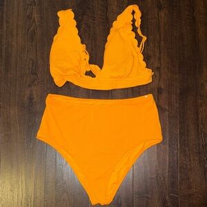 Aerie Orange Scalloped Bikini Set
